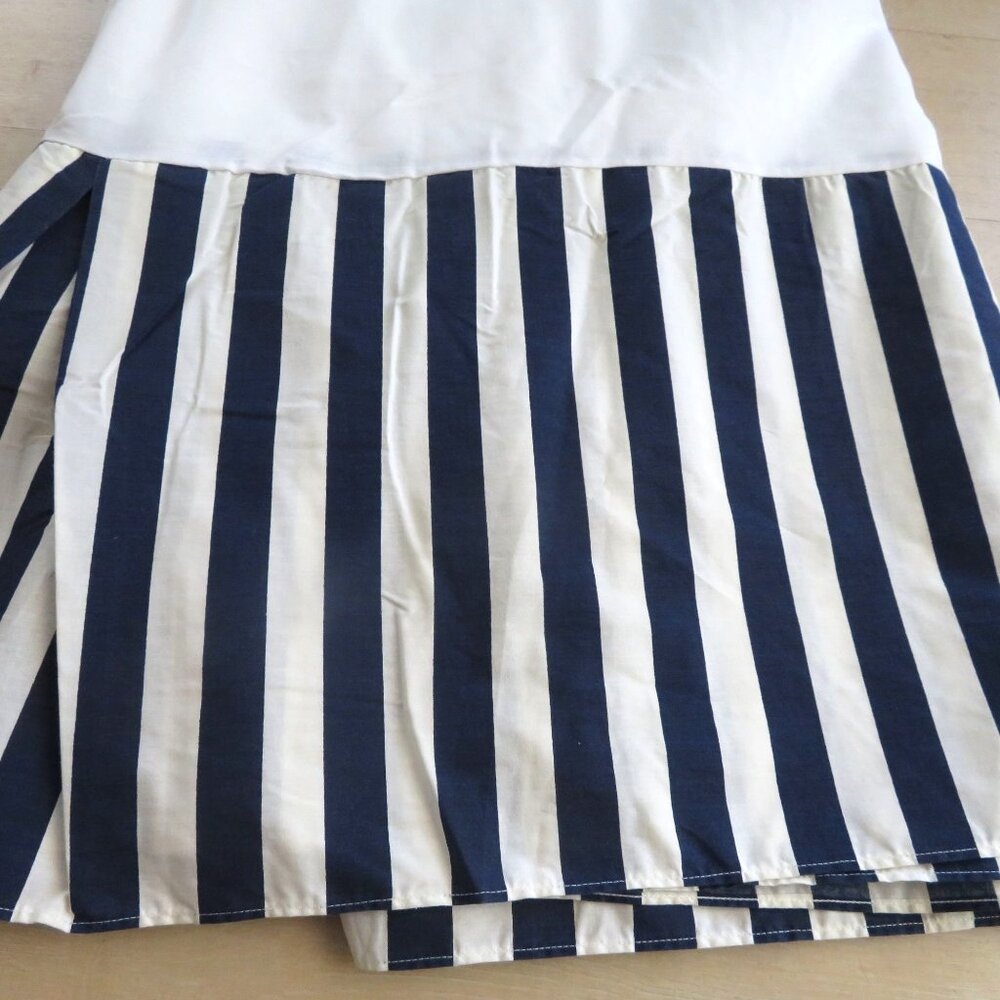 Vintage 1993 Wamsutta Cal King Bed Skirt Blue Beige Striped Pleaded Corners NEW